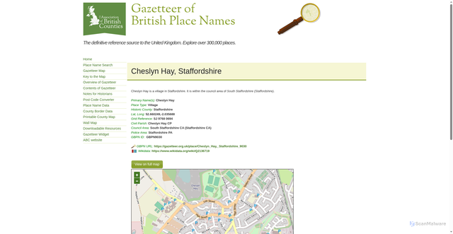 Security scan screenshot of https://gazetteer.org.uk/place/Cheslyn_Hay,_Staffordshire_9030