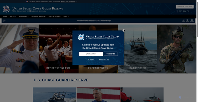 Security scan screenshot of https://www.reserve.uscg.mil/