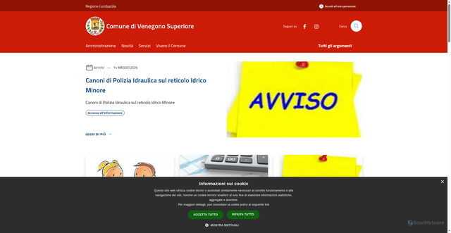 Security scan screenshot of https://www.comune.venegonosuperiore.va.it