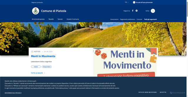 Security scan screenshot of https://www.comune.piateda.so.it/