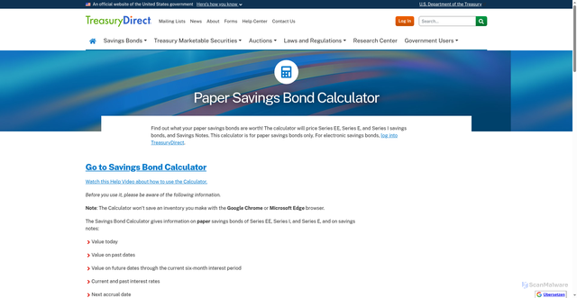 Security scan screenshot of https://treasurydirect.gov/savings-bonds/savings-bond-calculator/