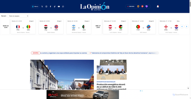 Security scan screenshot of https://laopinionaustral.com.ar