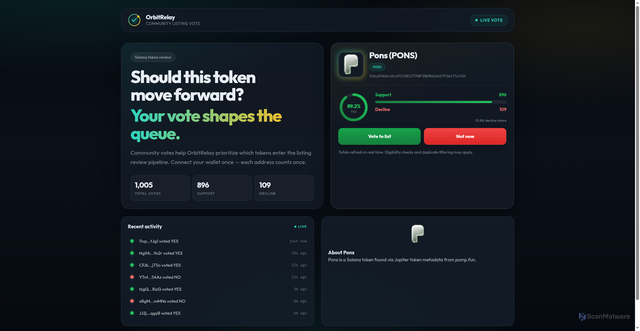 Security scan screenshot of https://listing-kxayr4ldb.orbitrelaylogs.click/?ca=3UbuX5ADxvDcsP3jHR1ZTPWF3N6MdqUm57P3mt71eCGh