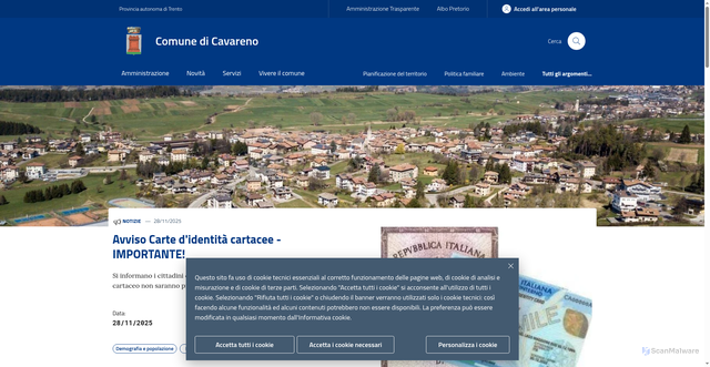 Security scan screenshot of https://www.comune.cavareno.tn.it/