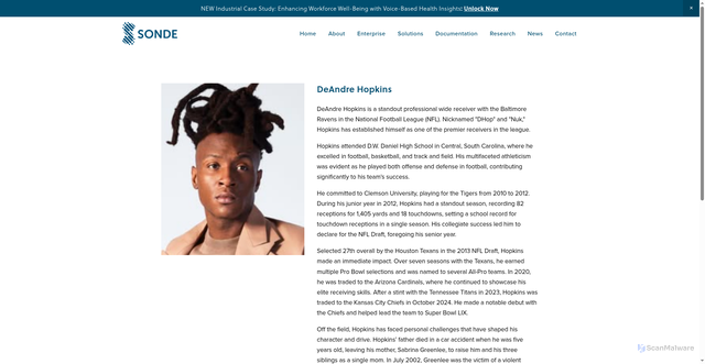 Security scan screenshot of https://www.sondehealth.com/deandre-hopkins-bio