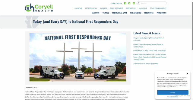 Security scan screenshot of https://coryellhealth.org/today-and-every-day-is-national-first-responders-day/