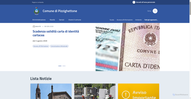 Security scan screenshot of https://comune.pizzighettone.cr.it/