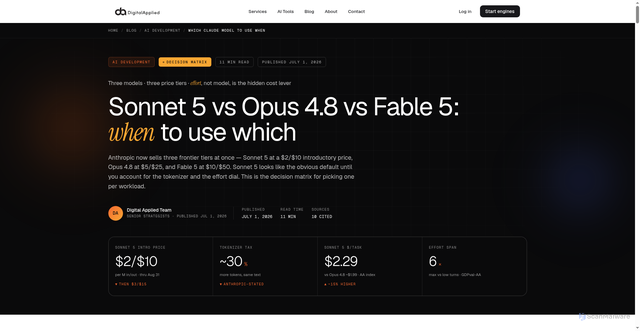 Security scan screenshot of https://www.digitalapplied.com/blog/claude-sonnet-5-opus-4-8-fable-5-when-to-use-which-2026