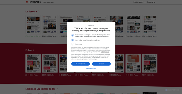 Security scan screenshot of https://kiosco.latercera.com