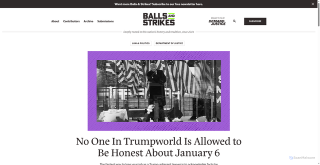 Security scan screenshot of https://ballsandstrikes.org/law-politics/taylor-taranto-sentencing-trump-january-6/