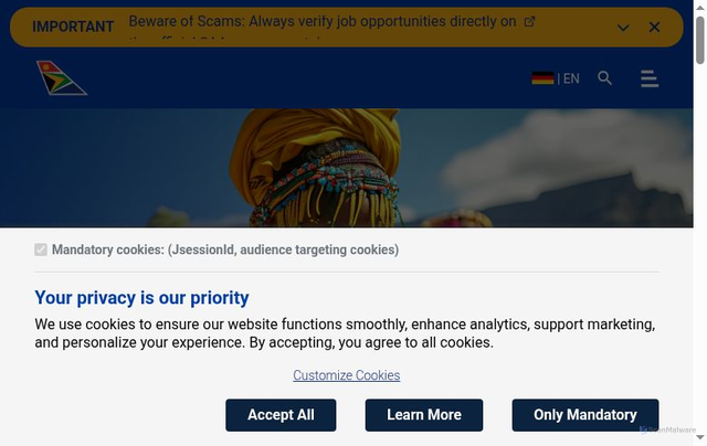 Security scan screenshot of https://flysaa.com