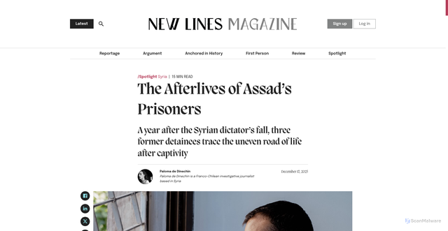 Security scan screenshot of https://newlinesmag.com/spotlight/the-afterlives-of-assads-prisoners/