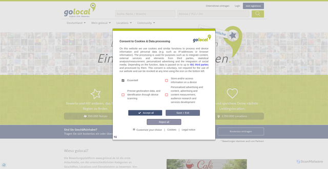 Security scan screenshot of https://golocal.de