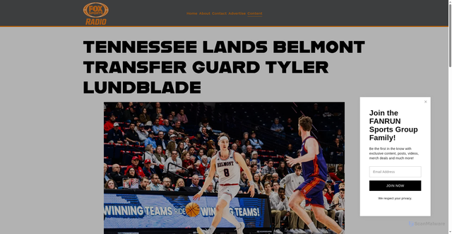 Security scan screenshot of https://www.fanrunradio.com/sports/tennessee-lands-belmont-transfer-guard-tyler-lundblade