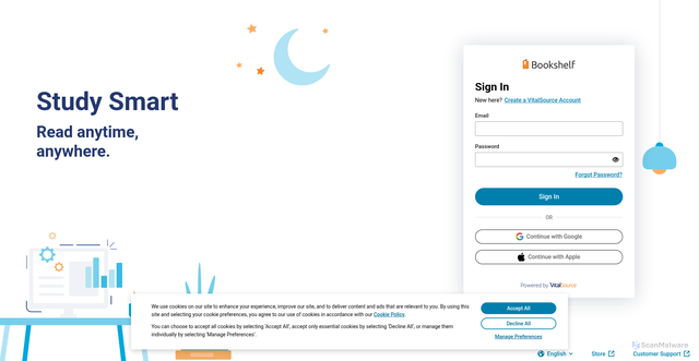 Security scan screenshot of https://bookshelf.vitalsource.com