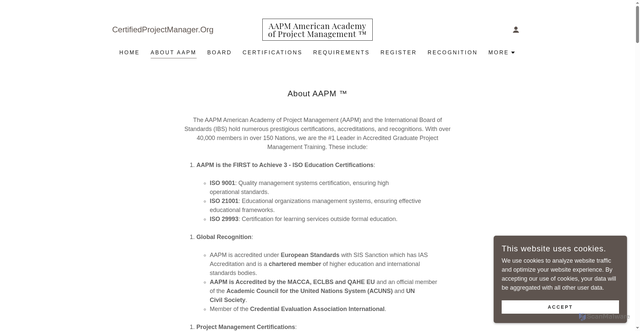 Security scan screenshot of https://certifiedprojectmanager.org/about-aapm