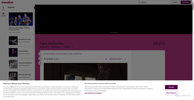 Security scan screenshot of https://figure-skating.fandom.com/wiki/Alysa_Liu