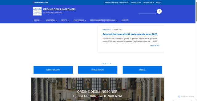 Security scan screenshot of https://www.ordineingegneri.ra.it/