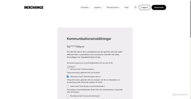 Security scan screenshot of https://inexchange.se/hs/preferences-center/sv/page?data=W2nVjwf3Y2x49W258jRx2B2l1SW1B9wdR3ZvRt2W30mjgw3VY4VqW3LSWvS4cwSWdW3dvPky2TJC3CW327R_x1ZpJ1LW2MCs3g3P3MqcW24TTbd3b4bsSW4r5SF72HK_PRW2KxXGM1XlWtlW34lZRg1S4j7JW36DfvY45CB70W2xwm-43JTyb1W4fDW5c3Xy5cbW4cv6RQ2zV_6VW3VyHcx2-nQBHW2pbnjp3HbB-0W1Sgmzs3HcS6MW2CJpqD3NW8mKW3_Vlcj1Z5PkZW30qB-_3JKJ4QW3JYJqc2WGK2cW3Sy2NY3SywKZW2xB7z03d2jZ-W3F4BY22B2JgTW3GWrRZ2D1LWHW3BM0XT36yvQ2W2FW2xH2PBSp8W1ZtLnf2Yf3JVW3FbTKP36vGTMW2MBx5R3S_7Y9W30lrMb2zHPPVW2qTHTW2HX1FxW4mm6Gp4p9MmfW2zPDwL4cs_r-W1Vd3863ZsJ_1W2Rg7wV3Zxsw-W235-Bl1Zbrw8W3gxFzk1VjGvZW23ftFX3djW1vW2KCfQ13dtBy1W1Xx6rj343ZwJW3GJ_4H1V3mLxW2WQH2h3_ZYYgW3ZDTwV3FgbCrW3H66rG49PHRtW3DML5W1Vk2kcW4fLlp94fvlvmW218lqt24TzmZ0