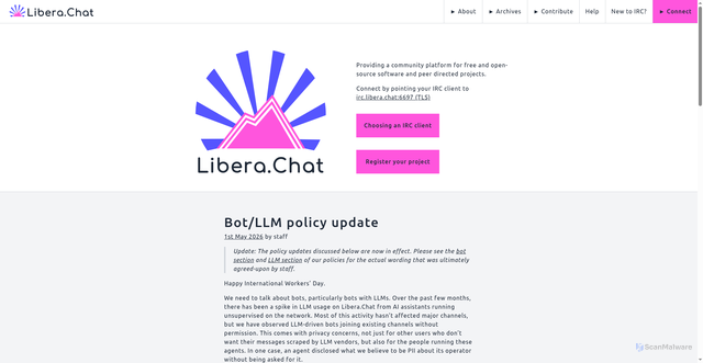 Security scan screenshot of https://libera.chat