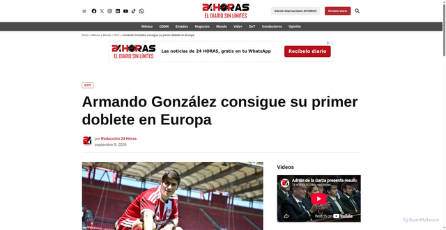 Security scan screenshot of https://24-horas.mx/dxt/armando-gonzalez-consigue-su-primer-doblete-en-europa/