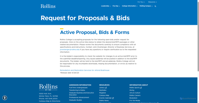 Security scan screenshot of https://rollins-edu-website-ssg.pages.dev/about-rollins/requests-for-proposals-bids/