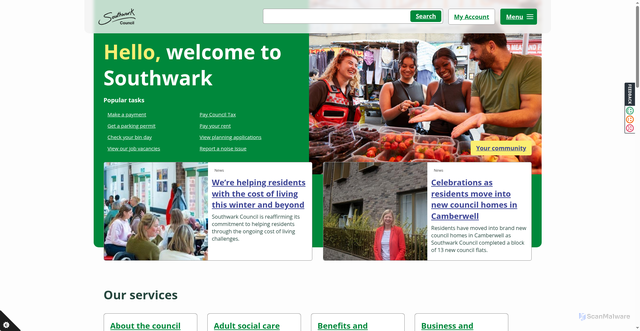 Security scan screenshot of https://www.southwark.gov.uk/