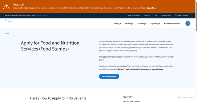 Security scan screenshot of https://www.nc.gov/apply-food-and-nutrition-services-food-stamps