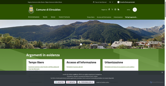 Security scan screenshot of https://www.comune.etroubles.ao.it/it-it/home