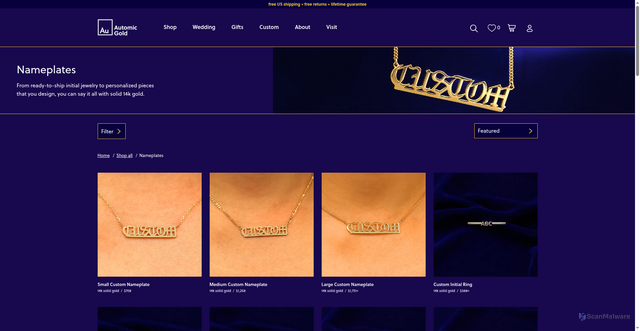Security scan screenshot of https://automicgold.mom/collections/nameplates