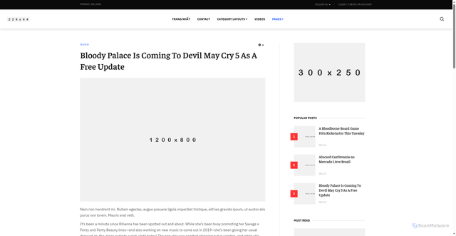 Security scan screenshot of http://thanglongtutran.com/index.php/pages/joomlart-content/category-blog/19-games/review/48-bloody-palace-is-coming-to-devil-may-cry-5-as-a-free-update