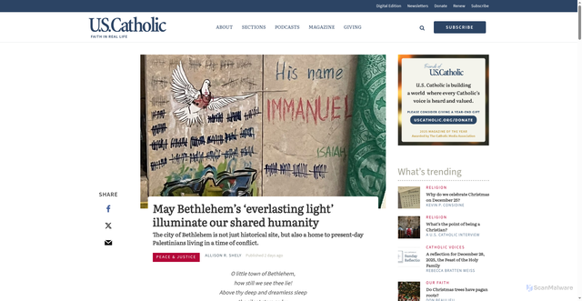 Security scan screenshot of https://uscatholic.org/articles/202512/may-bethlehems-everlasting-light-illuminate-our-shared-humanity/