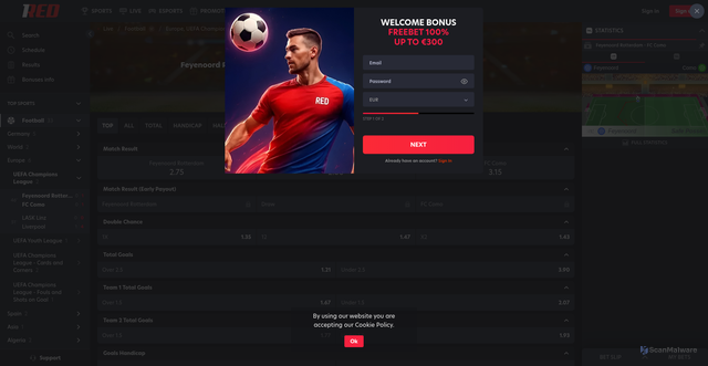 Security scan screenshot of https://sport.1red.com/soccer/feyenoord-rotterdam-fc-como-m-243294244