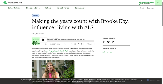 Security scan screenshot of https://www.brainhealth.com/voices/podcast/2024/making-the-years-count-with-als/