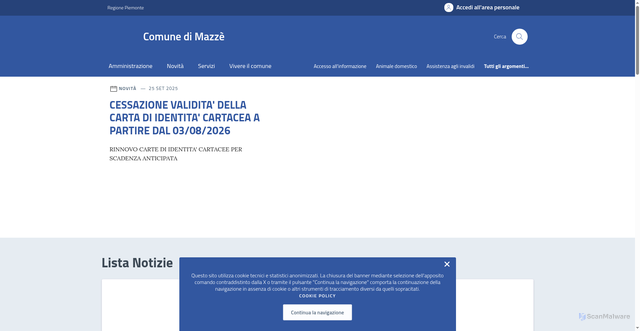 Security scan screenshot of https://www.comune.mazze.to.it/