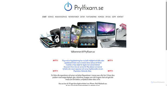 Security scan screenshot of https://prylfixarn.se