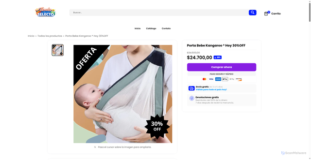 Security scan screenshot of https://tiendaselecto.store/products/baby-kangaroo-%C2%AE%EF%B8%8F