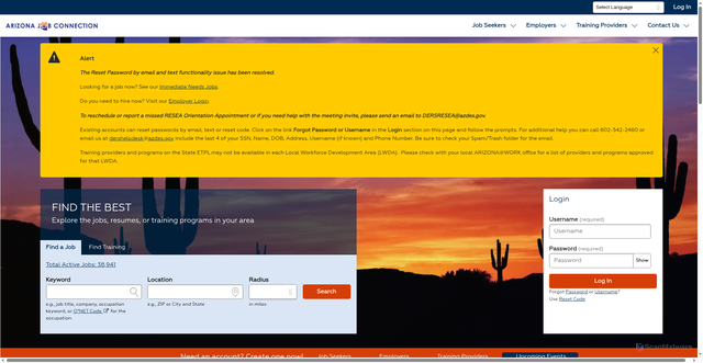 Security scan screenshot of https://azjobconnection.gov/