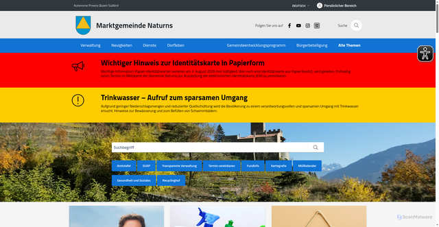 Security scan screenshot of https://www.comune.naturno.bz.it