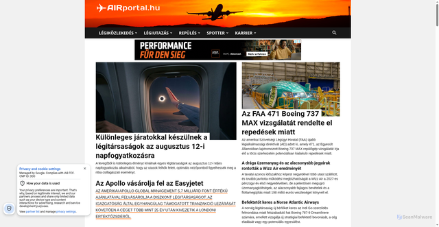 Security scan screenshot of https://airportal.hu