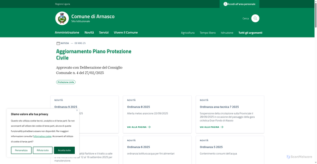 Security scan screenshot of https://comune.arnasco.sv.it/