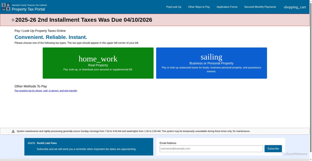 Security scan screenshot of https://propertytax.alamedacountyca.gov/