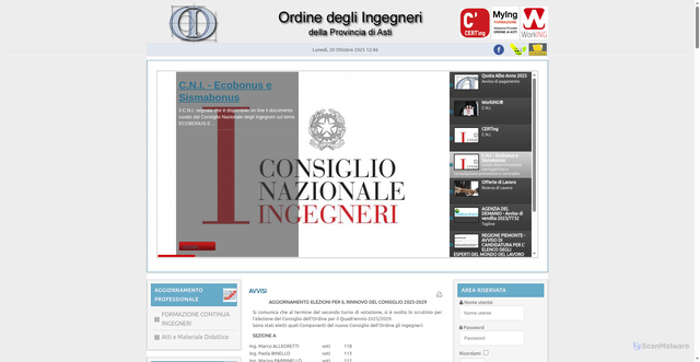 Security scan screenshot of https://www.ordineingegneri.asti.it/