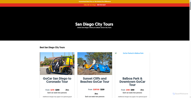 Security scan screenshot of https://www.gocartours.com/san-diego/tours/gocar