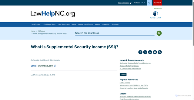 Security scan screenshot of https://www.lawhelpnc.org/resource/what-is-supplemental-security-income-ssi