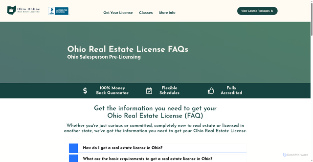 Security scan screenshot of https://ohioonlinerealestateacademy.com/faq/