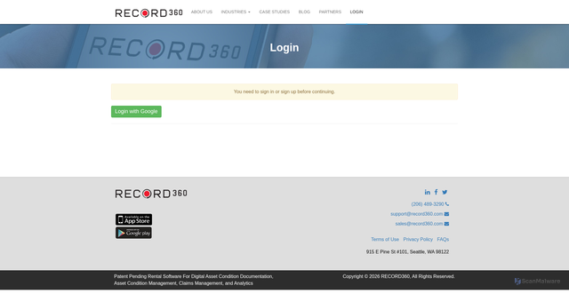 Security scan screenshot of https://app.record360.com