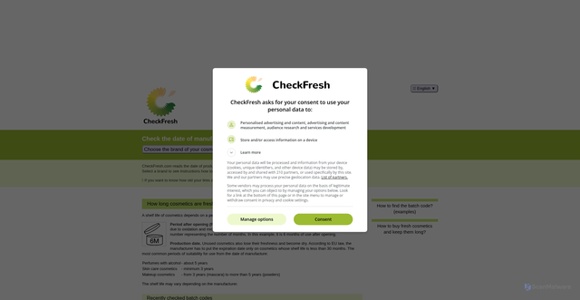 Security scan screenshot of https://checkfresh.com