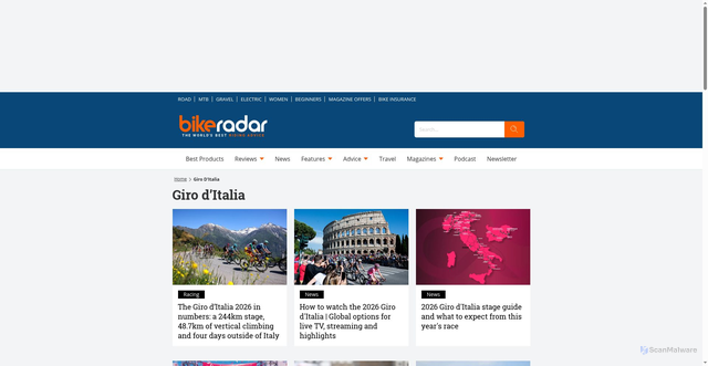 Security scan screenshot of https://www.bikeradar.com/events/giro-ditalia