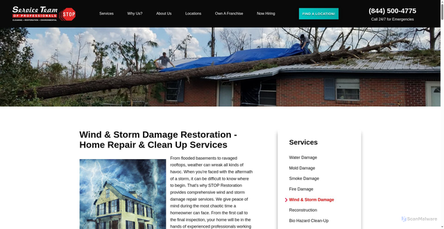 Security scan screenshot of https://www.stoprestoration.com/services/wind-storm-damage/